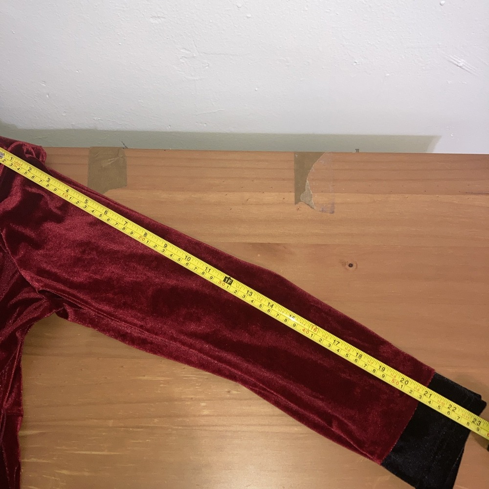 NWT Bell Bottom Jump Suit/Red w/Black Collar Sm Stretchy Velour - Picture 3 of 4